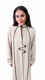 Beige Black Piped Buttoned Abaya on white background — view 5