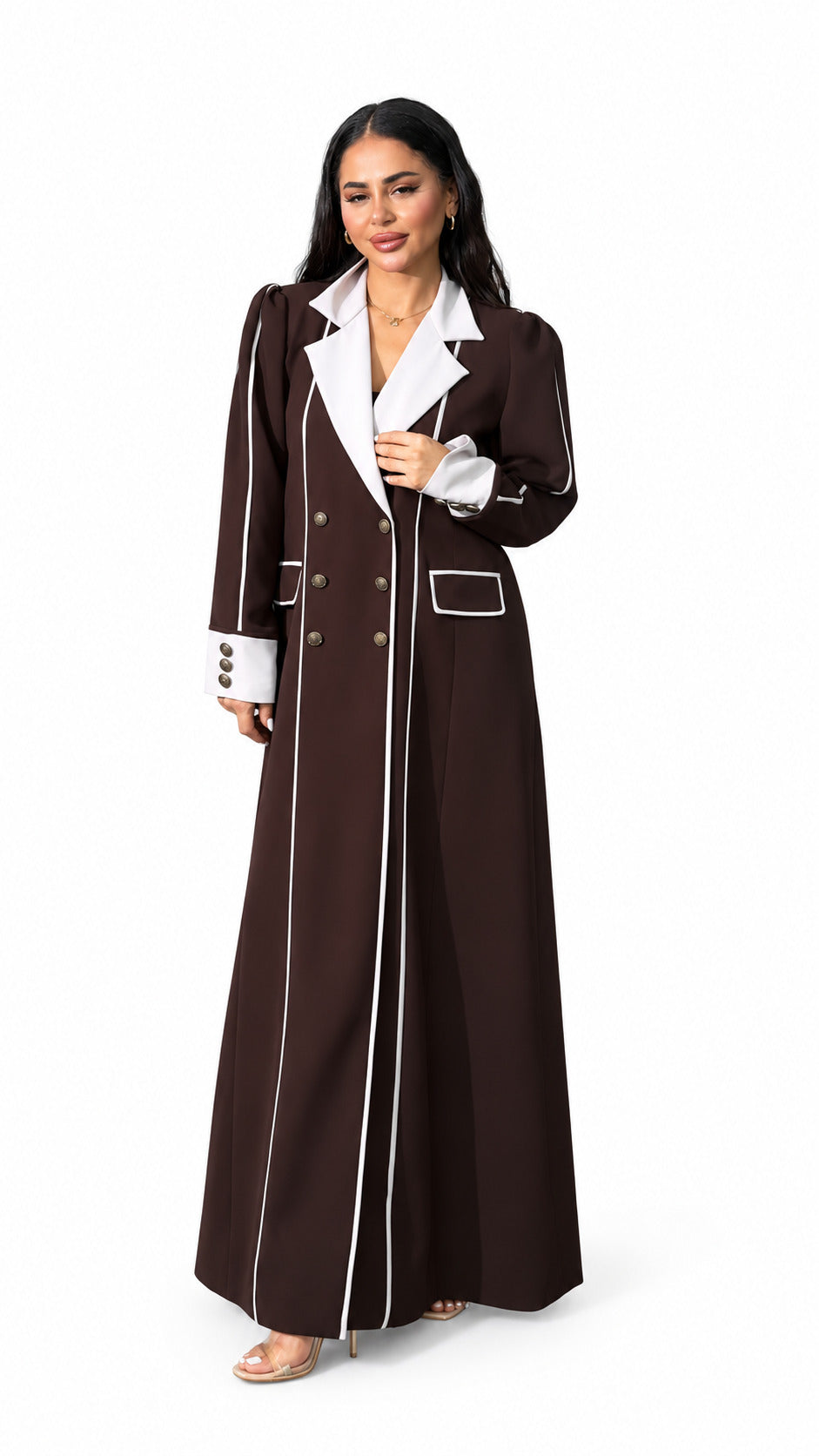 Mauve Contrast-Lapel Abaya on white background — view 1
