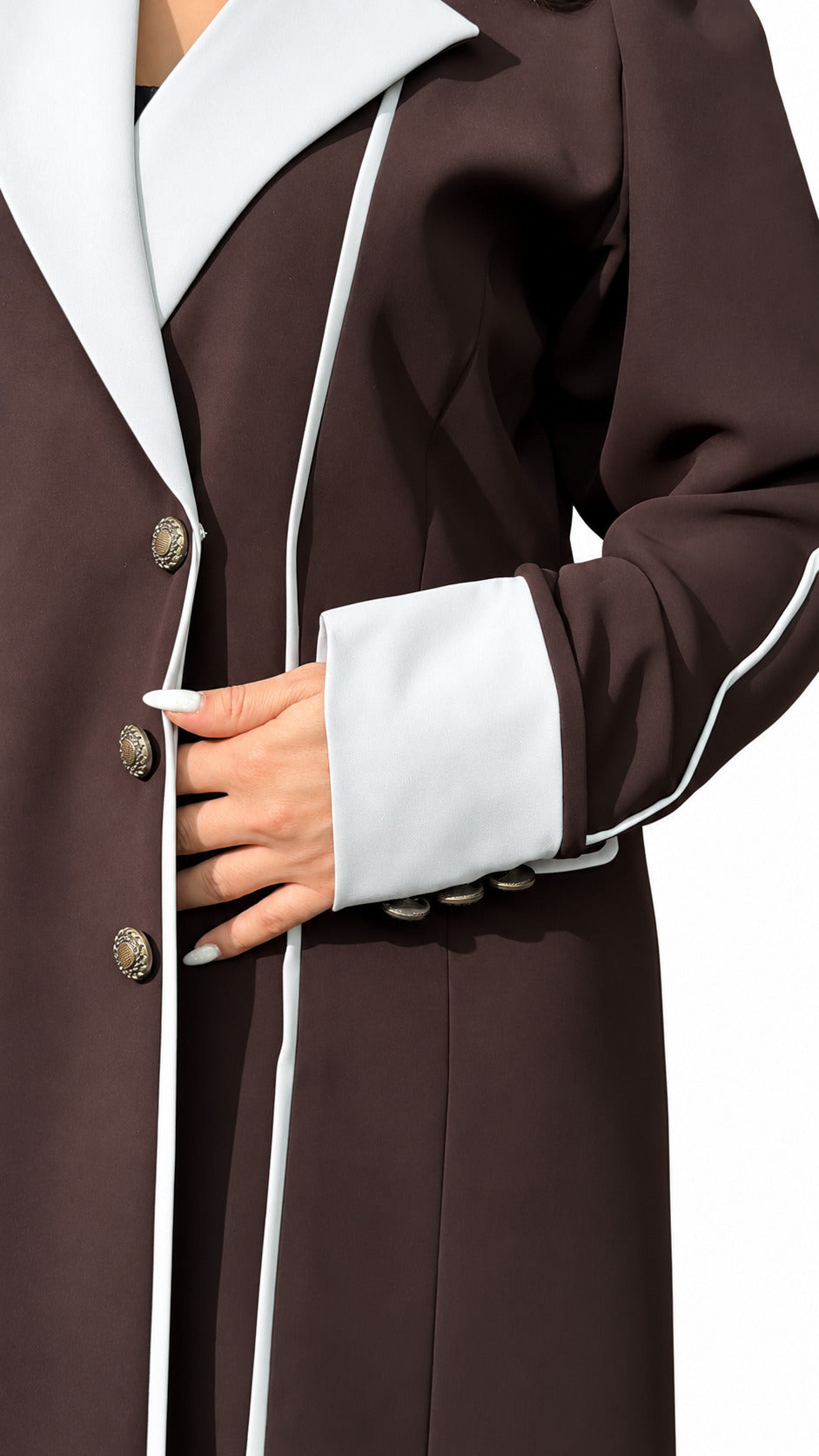 Mauve Contrast-Lapel Abaya on white background — view 5