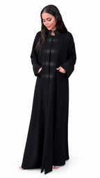 Black Tonal Panel Abaya on white background — view 1