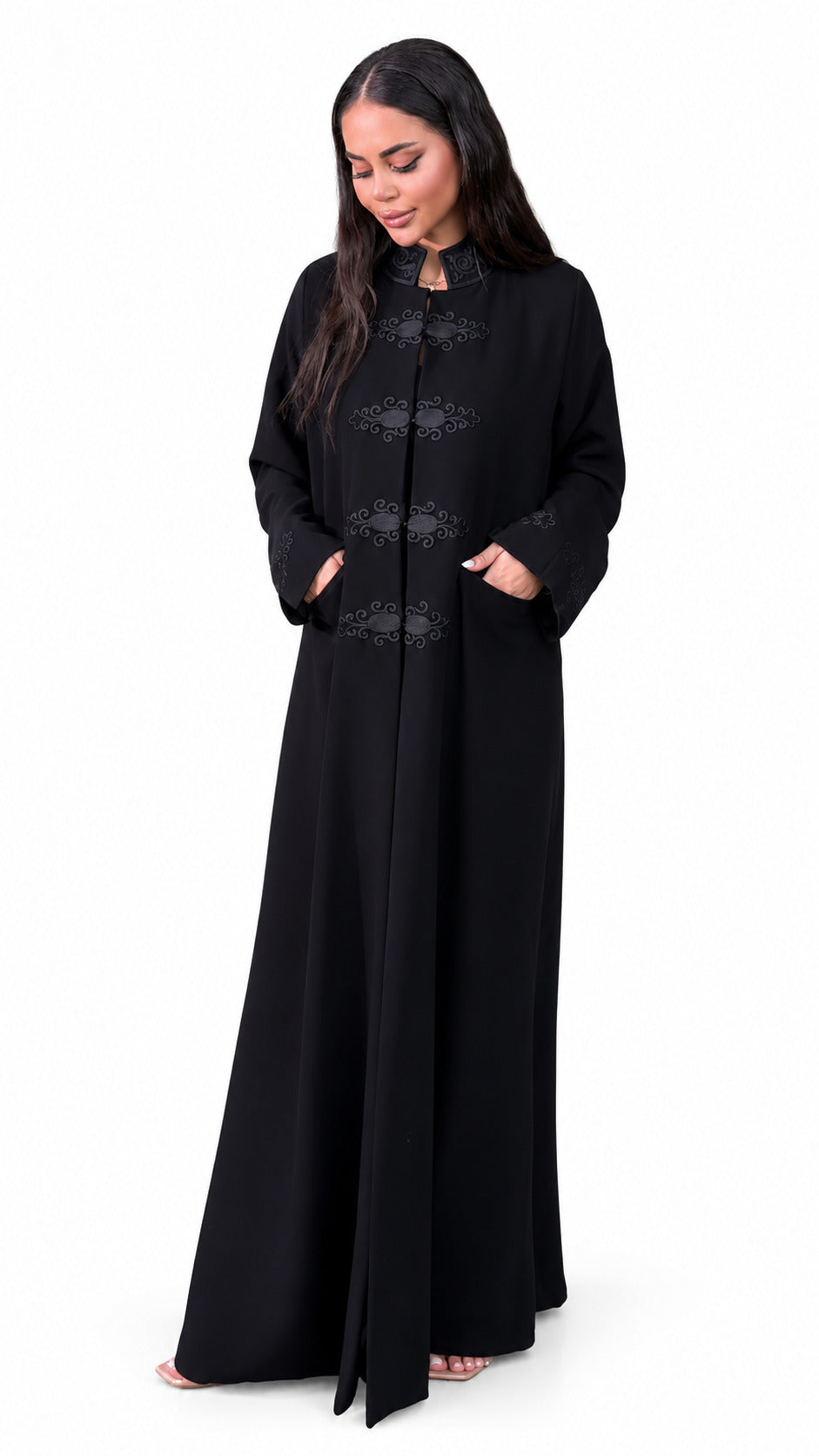 Black Tonal Panel Abaya on white background — view 1
