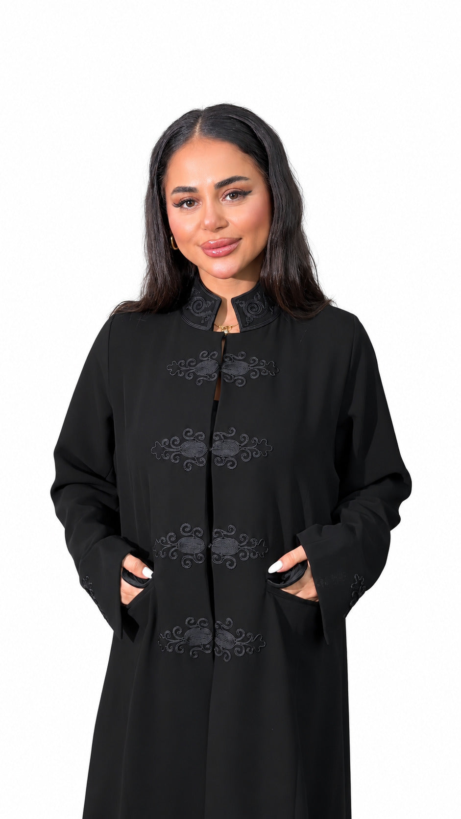Black Tonal Panel Abaya on white background — view 2