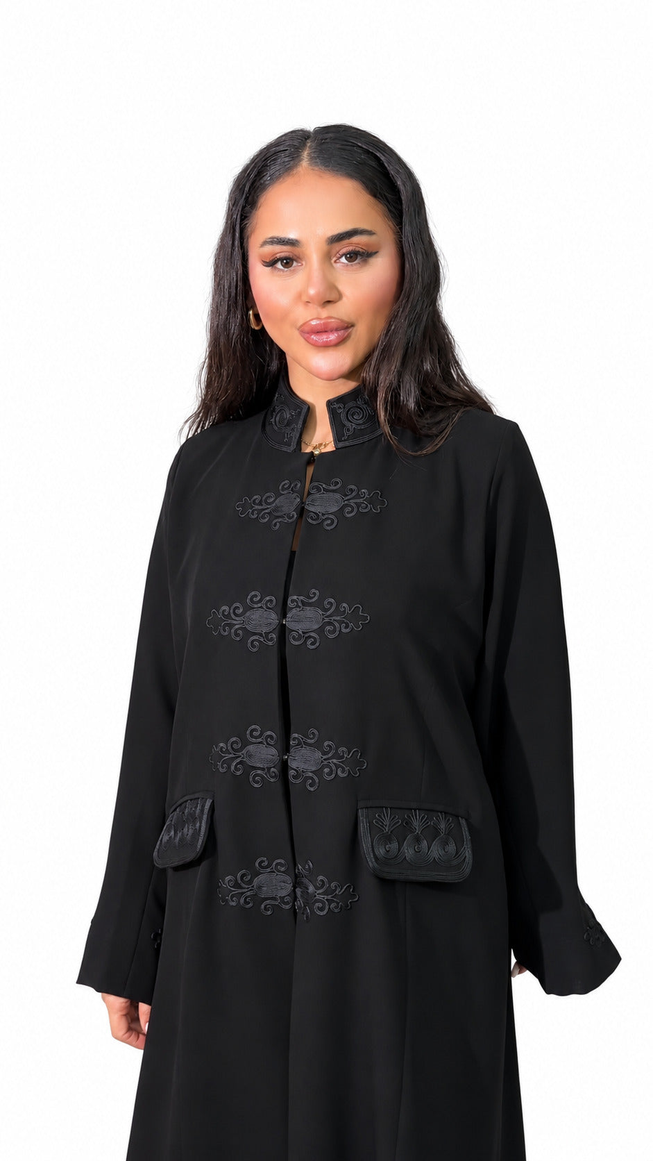 Black Tonal Panel Abaya on white background — view 3