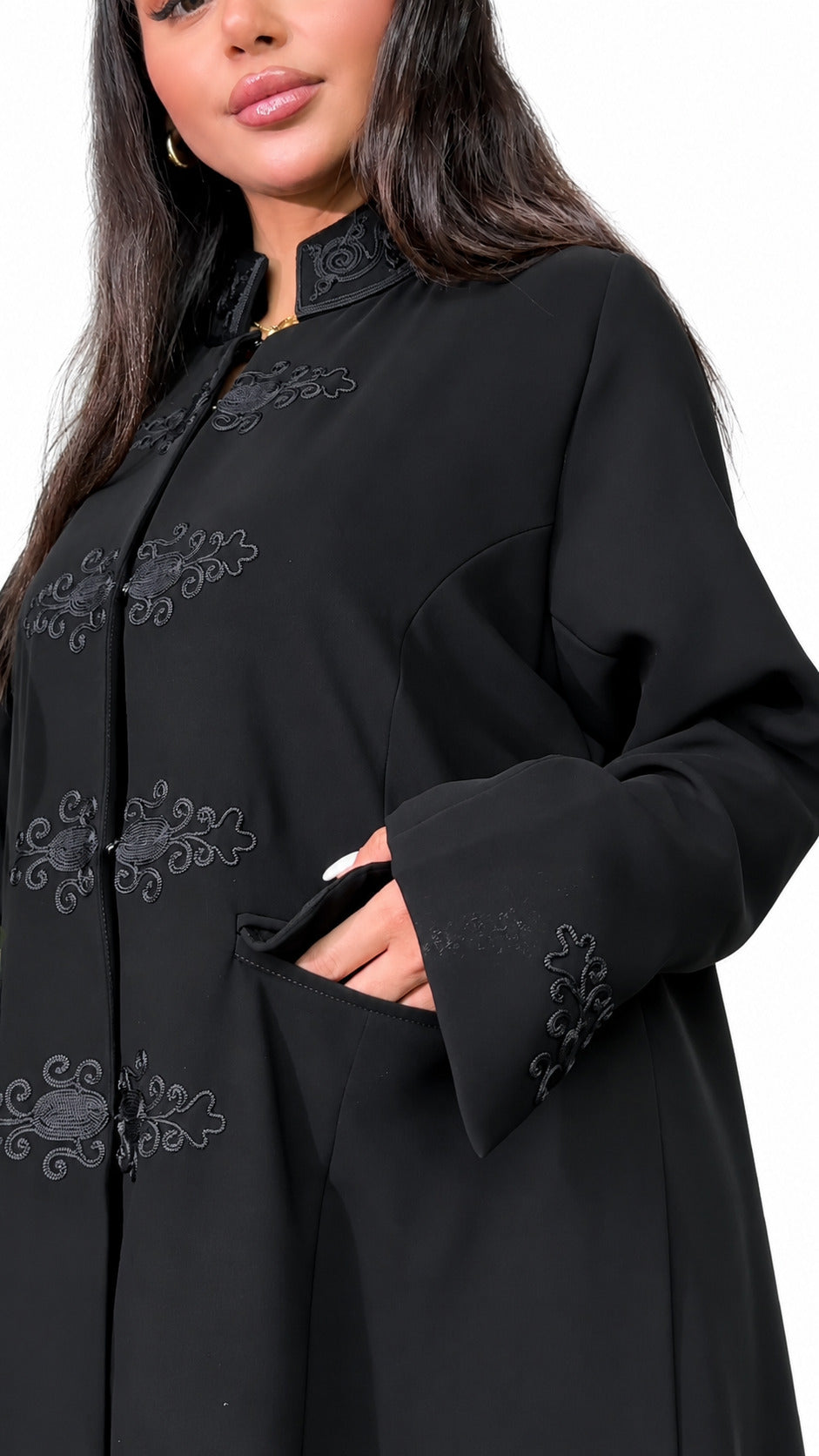 Black Tonal Panel Abaya on white background — view 4
