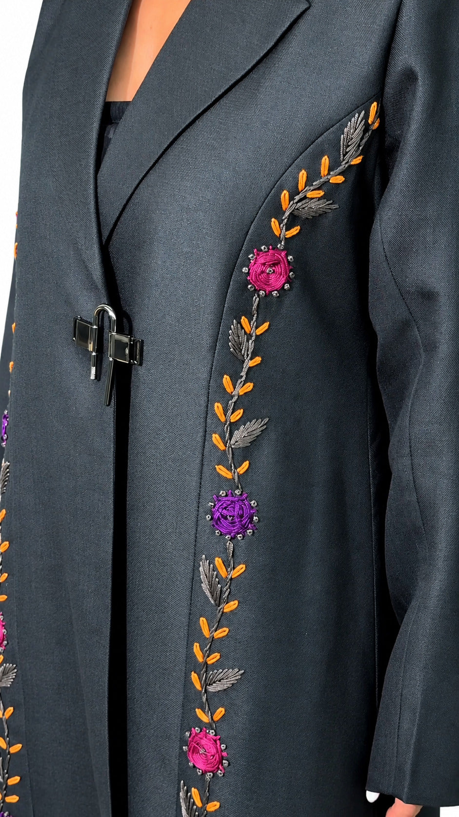 Plum Vine Embroidery on white background — view 3