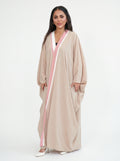 Beige Pink Trim Open Abaya