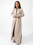 Beige Black Piped Buttoned Abaya