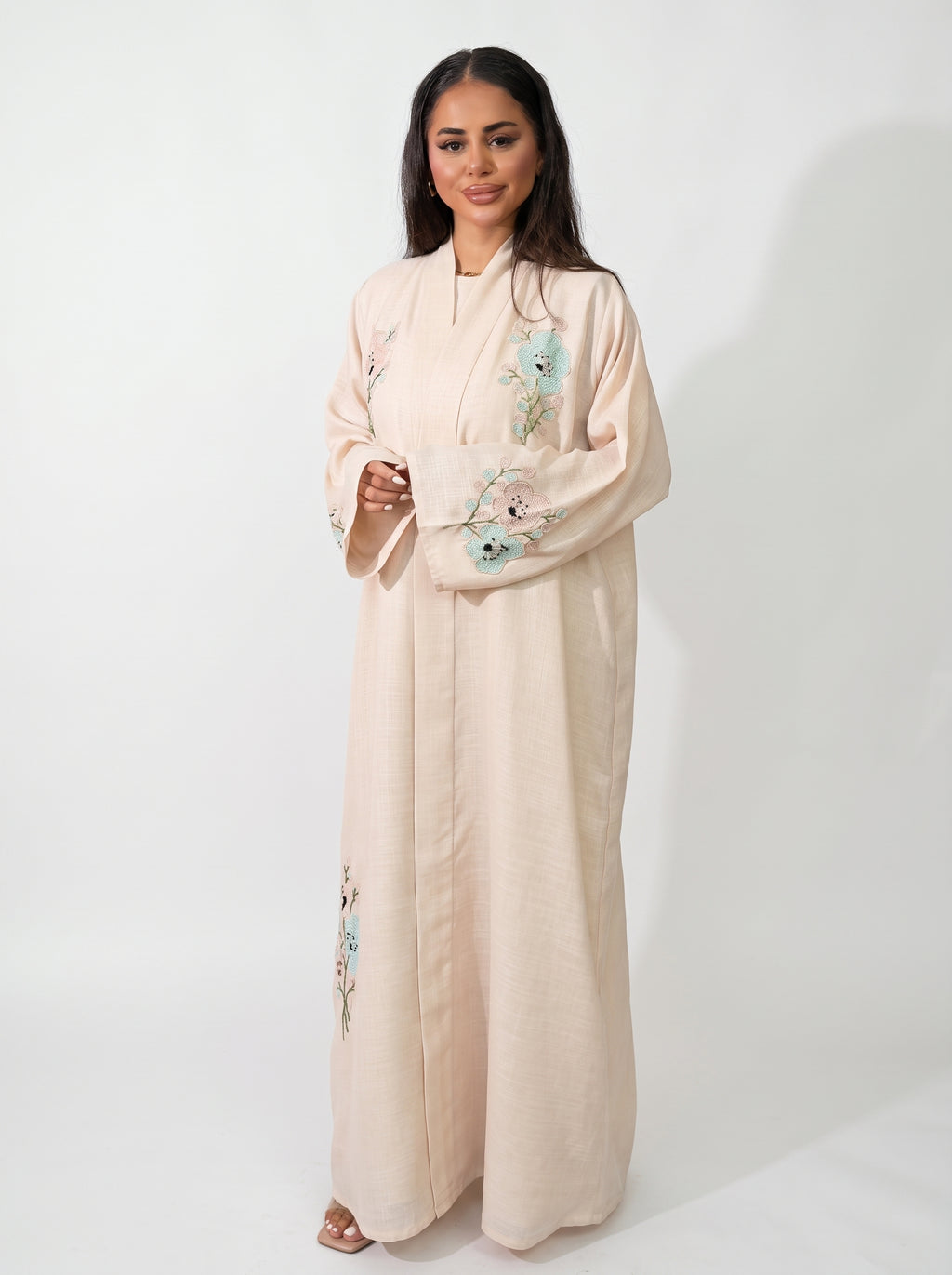 Pale Floral Embroidered Abaya