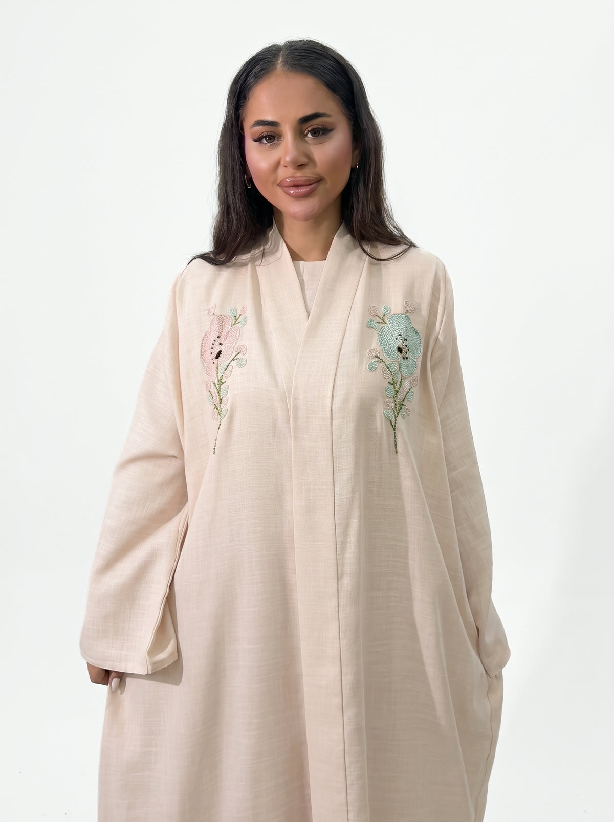 Pale Floral Embroidered Abaya