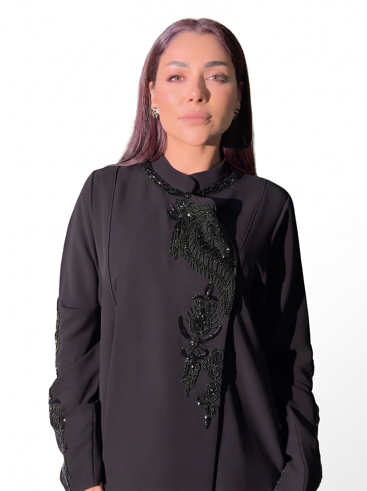 Black Tone on Tone Embroidered Abaya