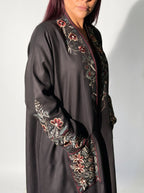 Charcoal Floral Embroidered Abaya