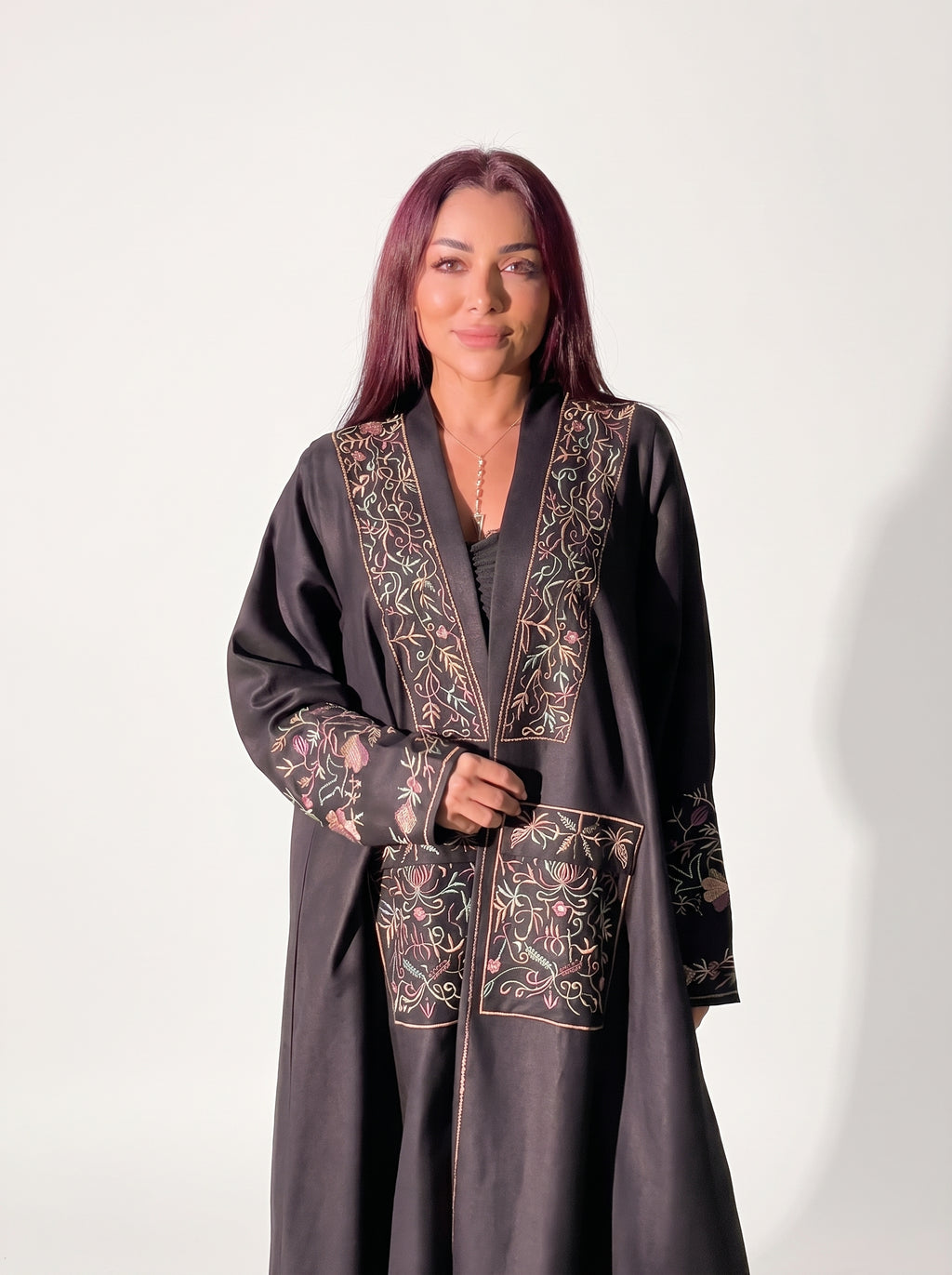 Charcoal Floral Embroidered Abaya