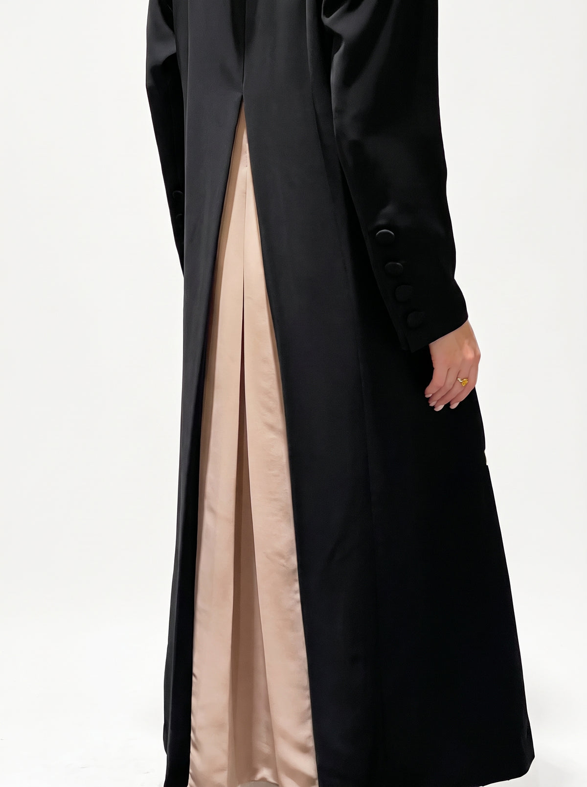 Black Beige Contrast Panel Abaya