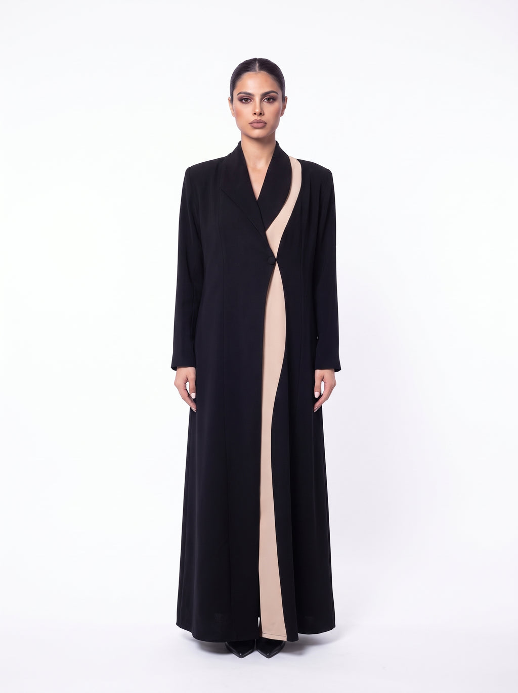 Black Beige Contrast Panel Abaya