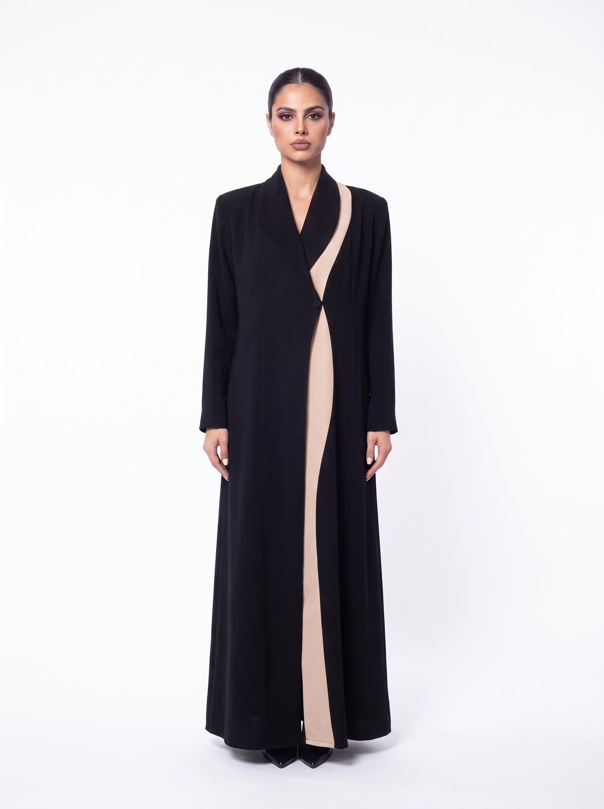 Black Beige Contrast Panel Abaya