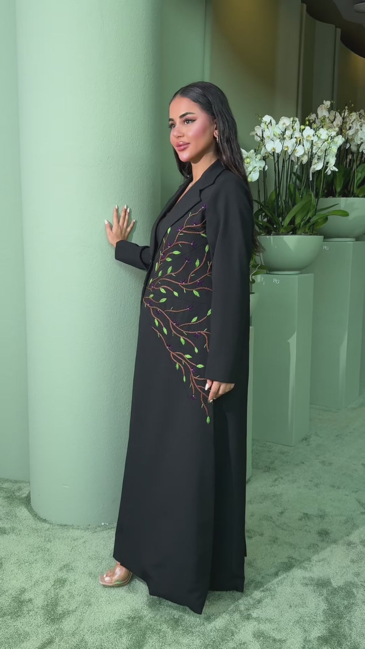 Floral Vine Embroidered Abaya — garment video