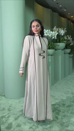 Beige Black Piped Buttoned Abaya — garment video