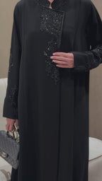 Black Tone on Tone Embroidered Abaya — garment video