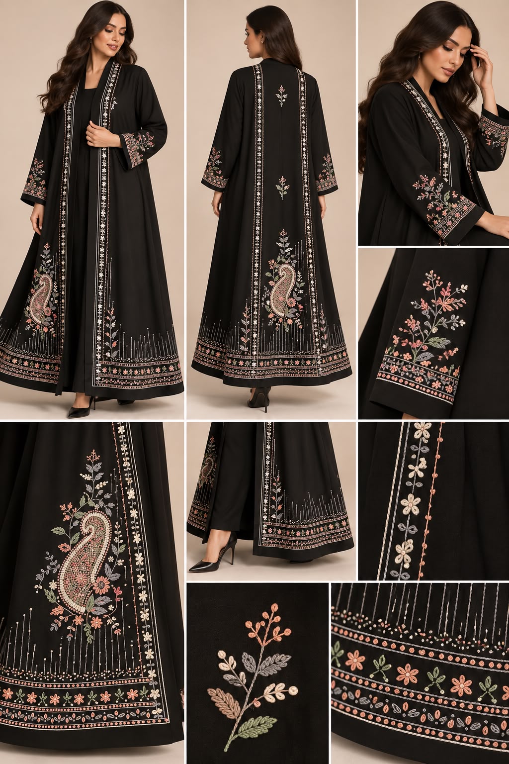 Rafeef Abaya - paisley embroidery details